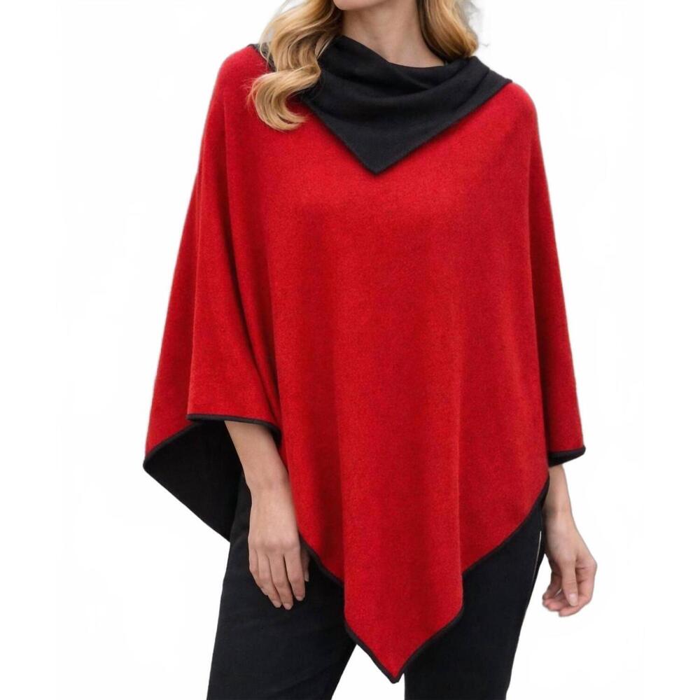 NEW RAPTI FASHION cashmere poncho in red-black